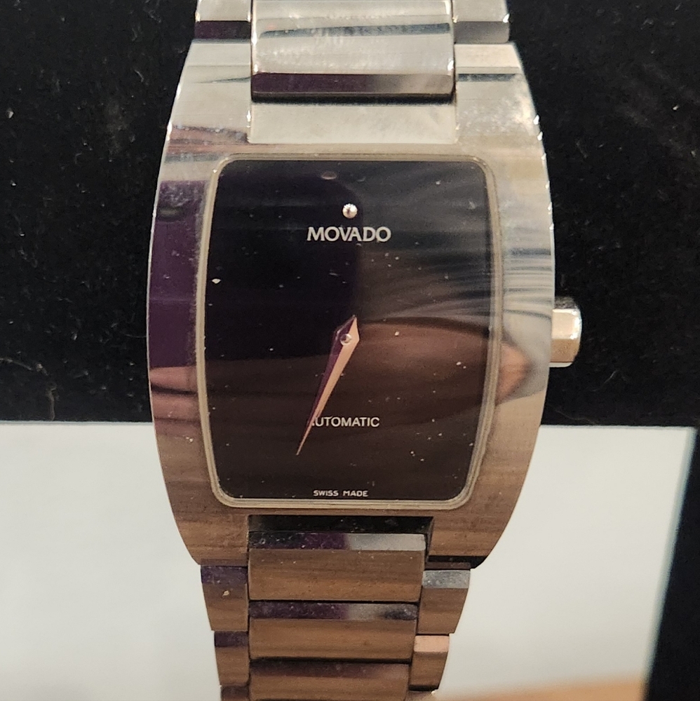 Movado Black Dial Silver Bracelet Watch